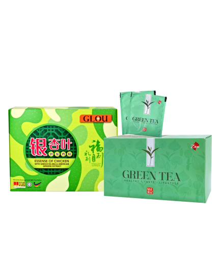 ZAN Green Tea (2g x 30&#039;S) + GLOU Essence of Chicken With Ginkgo Biloba and American Ginseng (6 x 70g)