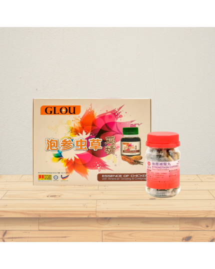 HAI-O Strengthon Capsule (50's) + GLOU Essence of Chicken with American Ginseng & Cordyceps (6 x 70g)